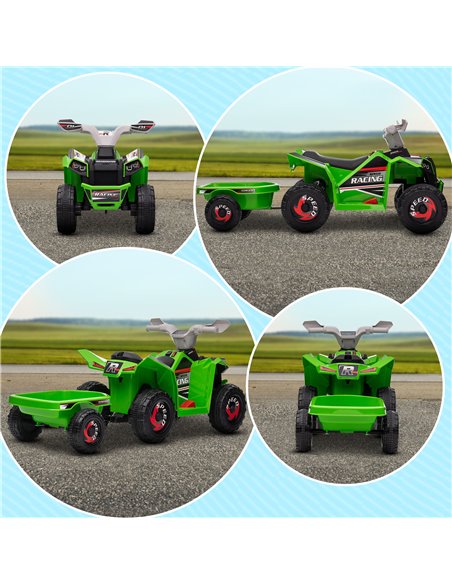 HOMCOM 6V Quad Bike with Back Trailer, Wear-Resistant Wheels, for Ages 18-36 Months, Green 370-277V70GN - pic 56895 | FastDaddyshop