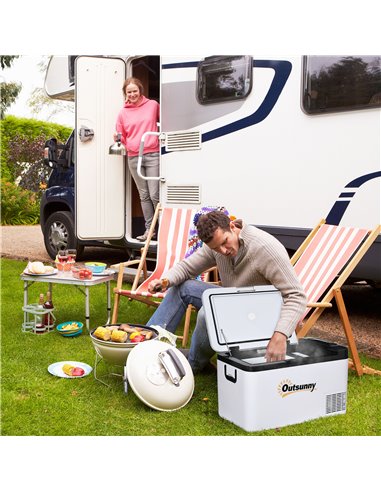 Outsunny Portable Car Fridge Freezer, 25L, 12V, with LED Light, Foldable Handles, Compressor Cooling for Camping, RV, Travel, Gr