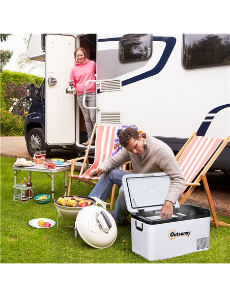 Outsunny Portable Car Fridge Freezer, 25L, 12V, with LED Light, Foldable Handles, Compressor Cooling for Camping, RV, Travel, Gr - pic 56898 | FastDaddyshop