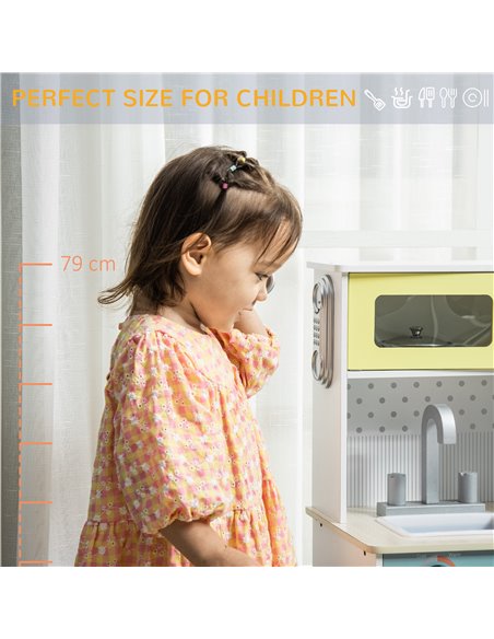 HOMCOM Kids Kitchen Play Cooking Toy Set, Children Educational Pretend Role Playset, Multiple Storage, with Sink, Telephone, Pot - pic 5690 | FastDaddyshop