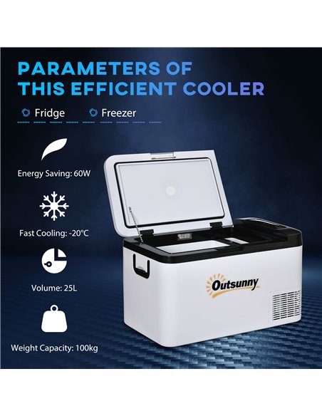 Outsunny Portable Car Fridge Freezer, 25L, 12V, with LED Light, Foldable Handles, Compressor Cooling for Camping, RV, Travel, Gr - pic 56900 | FastDaddyshop
