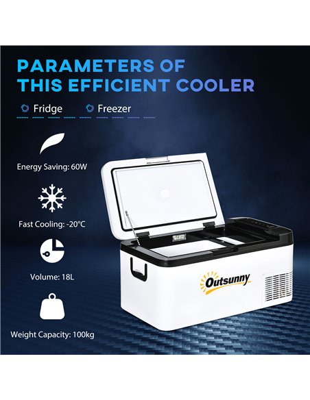 Outsunny 12V Car Refrigerator w/ LED Light & Foldable Handles, 18L Portable Compressor Cooler, Fridge Freezer for Campervan RV B - pic 56909 | FastDaddyshop