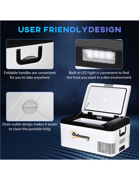 Outsunny 12V Car Refrigerator w/ LED Light & Foldable Handles, 18L Portable Compressor Cooler, Fridge Freezer for Campervan RV B - pic 56912 | FastDaddyshop