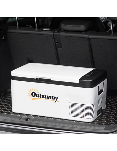 Outsunny 12V Car Refrigerator w/ LED Light & Foldable Handles, 18L Portable Compressor Cooler, Fridge Freezer for Campervan RV B