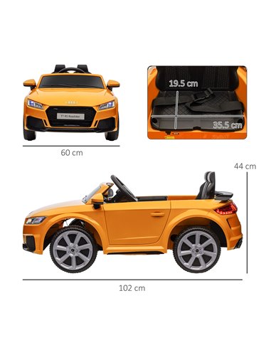 HOMCOM Kids Licensed Audi TT RS Ride-On Car 12V Battery w/ Remote Suspension Headlights and MP3 Player 3km/h Yellow 370-079V70YL