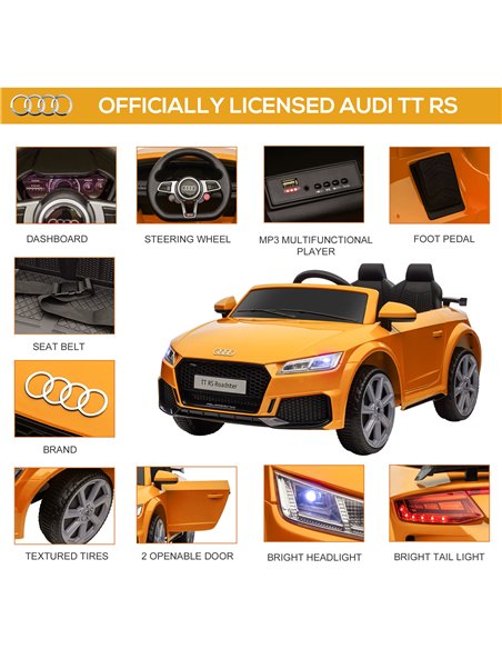HOMCOM Kids Licensed Audi TT RS Ride-On Car 12V Battery w/ Remote Suspension Headlights and MP3 Player 3km/h Yellow 370-079V70YL - pic 56918 | FastDaddyshop