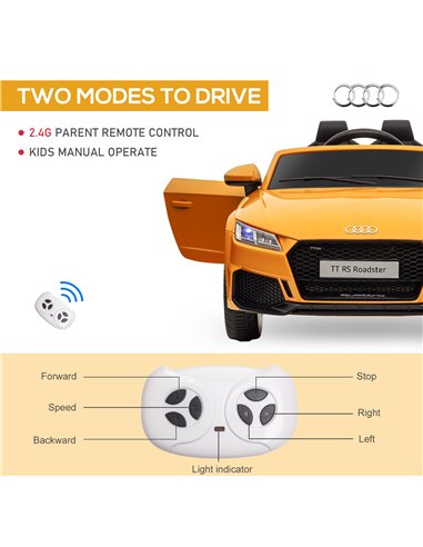 HOMCOM Kids Licensed Audi TT RS Ride-On Car 12V Battery w/ Remote Suspension Headlights and MP3 Player 3km/h Yellow 370-079V70YL