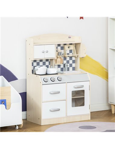 HOMCOM Kids Kitchen Play Cooking Toy Set, Educational Pretend Role Playset Game Multiple Storage, with Sink, Cooking Bench, Pots