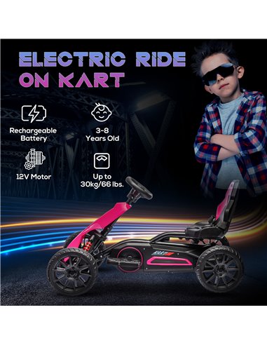 HOMCOM 12V Electric Go Kart for Kids, Ride-On Racing Go Kart w/ Forward Reversing, Rechargeable Battery, 2 Speeds, for Kids Aged
