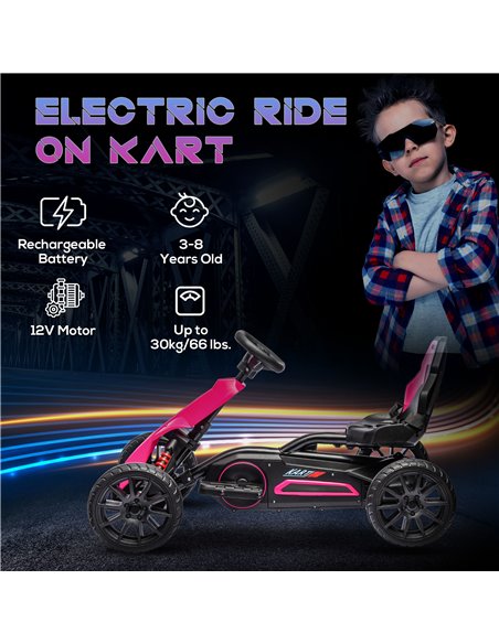 HOMCOM 12V Electric Go Kart for Kids, Ride-On Racing Go Kart w/ Forward Reversing, Rechargeable Battery, 2 Speeds, for Kids Aged - pic 56936 | FastDaddyshop