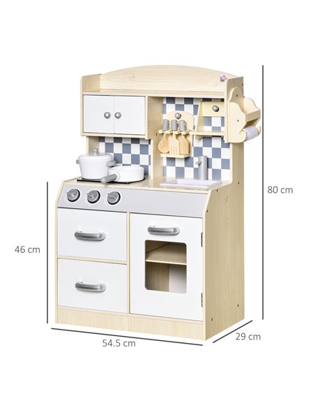 HOMCOM Kids Kitchen Play Cooking Toy Set, Educational Pretend Role Playset Game Multiple Storage, with Sink, Cooking Bench, Pots - pic 5694 | FastDaddyshop