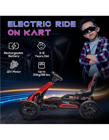 HOMCOM 12V Electric Go Kart for Kids, Ride-On Racing Go Kart w/ Forward Reversing, Rechargeable Battery, 2 Speeds, for Kids Aged