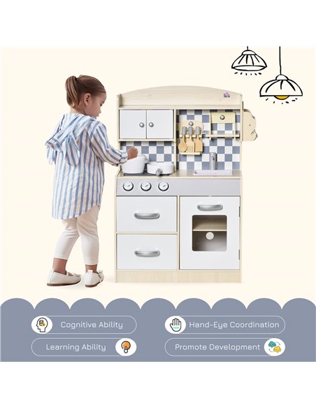HOMCOM Kids Kitchen Play Cooking Toy Set, Educational Pretend Role Playset Game Multiple Storage, with Sink, Cooking Bench, Pots - pic 5695 | FastDaddyshop