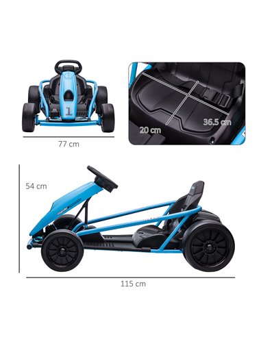 HOMCOM 24V Electric Go Kart for Kids, Drift Ride-On Racing Go Kart with 2 Speeds, for Boys Girls Aged 8-12 Years Old, Blue 370-3