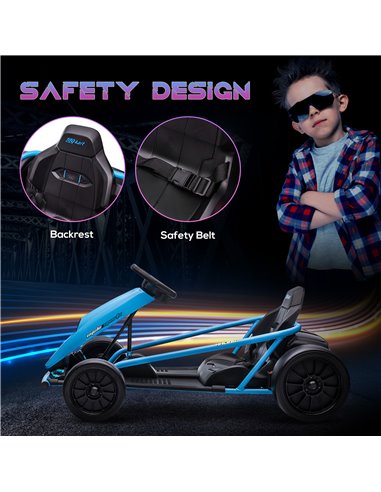 HOMCOM 24V Electric Go Kart for Kids, Drift Ride-On Racing Go Kart with 2 Speeds, for Boys Girls Aged 8-12 Years Old, Blue 370-3
