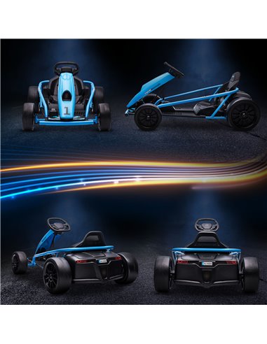 HOMCOM 24V Electric Go Kart for Kids, Drift Ride-On Racing Go Kart with 2 Speeds, for Boys Girls Aged 8-12 Years Old, Blue 370-3