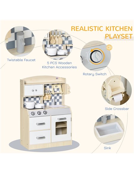 HOMCOM Kids Kitchen Play Cooking Toy Set, Educational Pretend Role Playset Game Multiple Storage, with Sink, Cooking Bench, Pots - pic 5696 | FastDaddyshop