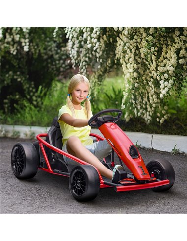 HOMCOM 24V Electric Go Kart for Kids, Drift Ride-On Racing Go Kart with 2 Speeds, for Boys Girls Aged 8-12 Years Old, Red 370-30