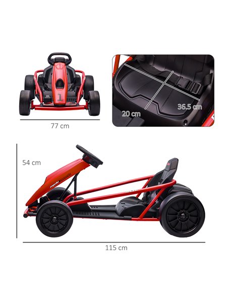 HOMCOM 24V Electric Go Kart for Kids, Drift Ride-On Racing Go Kart with 2 Speeds, for Boys Girls Aged 8-12 Years Old, Red 370-30 - pic 56962 | FastDaddyshop