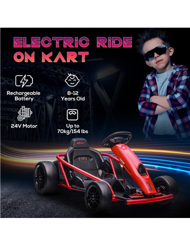 HOMCOM 24V Electric Go Kart for Kids, Drift Ride-On Racing Go Kart with 2 Speeds, for Boys Girls Aged 8-12 Years Old, Red 370-30