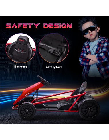 HOMCOM 24V Electric Go Kart for Kids, Drift Ride-On Racing Go Kart with 2 Speeds, for Boys Girls Aged 8-12 Years Old, Red 370-30
