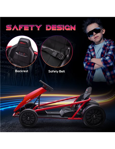 HOMCOM 24V Electric Go Kart for Kids, Drift Ride-On Racing Go Kart with 2 Speeds, for Boys Girls Aged 8-12 Years Old, Red 370-30 - pic 56965 | FastDaddyshop
