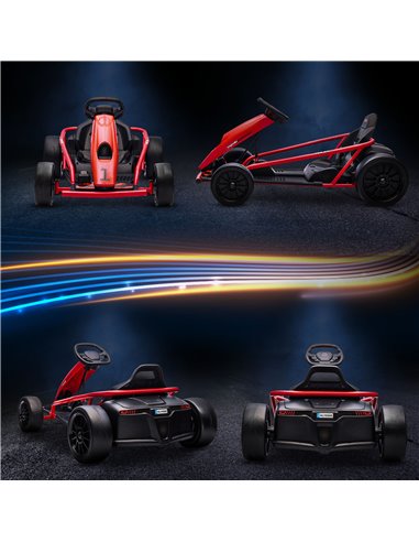 HOMCOM 24V Electric Go Kart for Kids, Drift Ride-On Racing Go Kart with 2 Speeds, for Boys Girls Aged 8-12 Years Old, Red 370-30