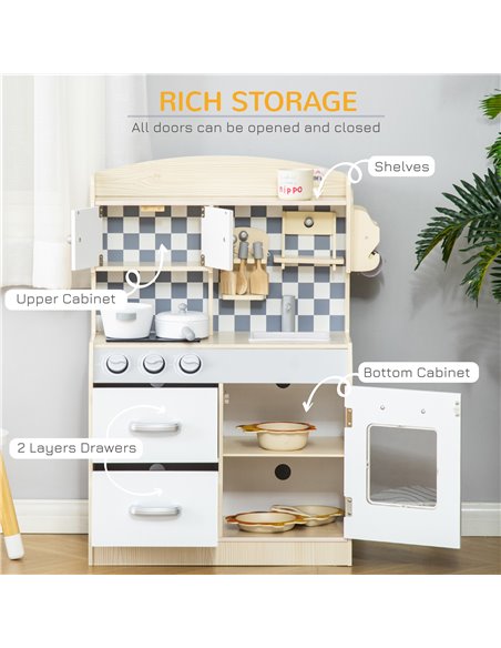 HOMCOM Kids Kitchen Play Cooking Toy Set, Educational Pretend Role Playset Game Multiple Storage, with Sink, Cooking Bench, Pots - pic 5697 | FastDaddyshop