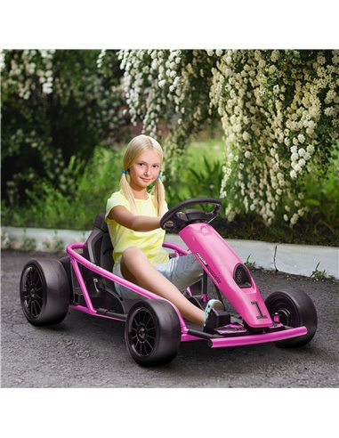 HOMCOM 24V Electric Go Kart for Kids, Drift Ride-On Racing Go Kart with 2 Speeds, for Boys Girls Aged 8-12 Years Old, Pink 370-3
