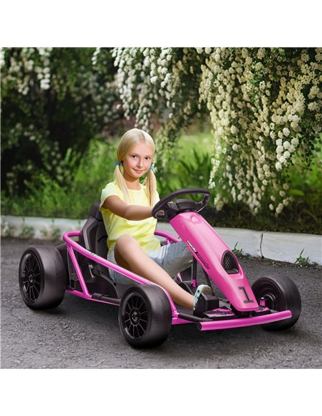 HOMCOM 24V Electric Go Kart for Kids, Drift Ride-On Racing Go Kart with 2 Speeds, for Boys Girls Aged 8-12 Years Old, Pink 370-3 - pic 56970 | FastDaddyshop