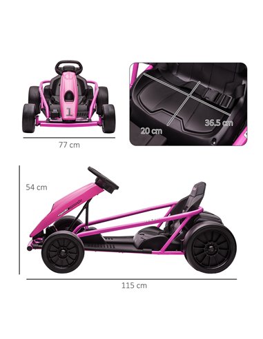 HOMCOM 24V Electric Go Kart for Kids, Drift Ride-On Racing Go Kart with 2 Speeds, for Boys Girls Aged 8-12 Years Old, Pink 370-3
