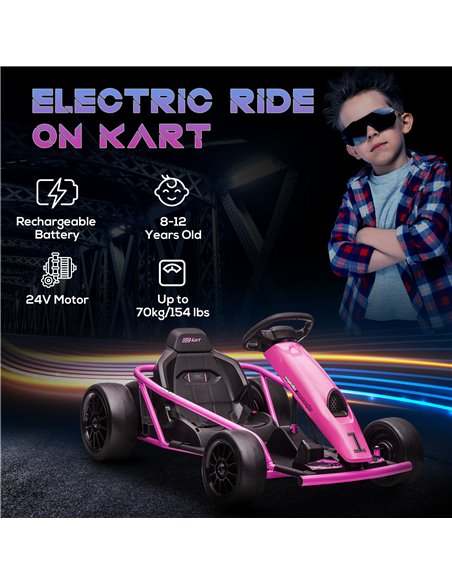 HOMCOM 24V Electric Go Kart for Kids, Drift Ride-On Racing Go Kart with 2 Speeds, for Boys Girls Aged 8-12 Years Old, Pink 370-3 - pic 56972 | FastDaddyshop