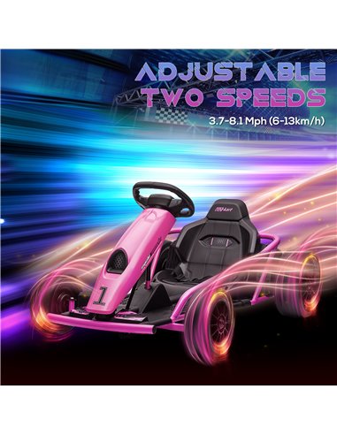 HOMCOM 24V Electric Go Kart for Kids, Drift Ride-On Racing Go Kart with 2 Speeds, for Boys Girls Aged 8-12 Years Old, Pink 370-3