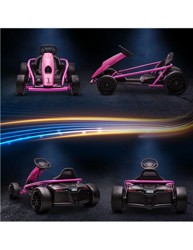 HOMCOM 24V Electric Go Kart for Kids, Drift Ride-On Racing Go Kart with 2 Speeds, for Boys Girls Aged 8-12 Years Old, Pink 370-3