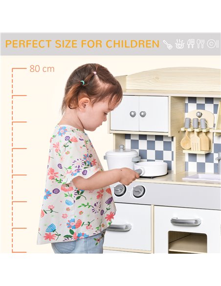HOMCOM Kids Kitchen Play Cooking Toy Set, Educational Pretend Role Playset Game Multiple Storage, with Sink, Cooking Bench, Pots - pic 5698 | FastDaddyshop