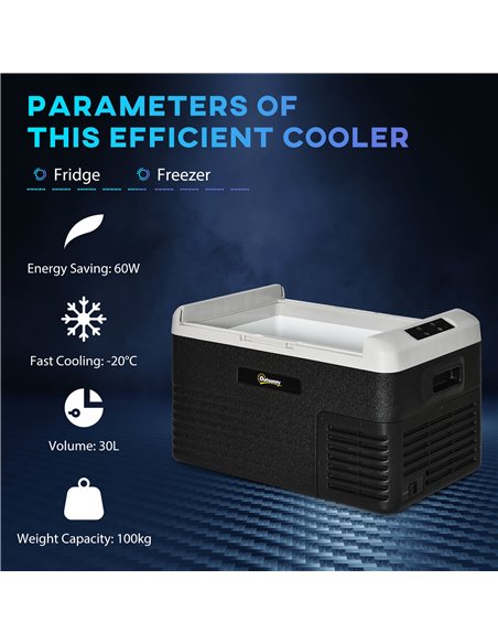 Outsunny 30L Car Refrigerator, Portable Compressor Car Fridge Freezer, Electric Cooler Box with 12/24V DC and 110-240V AC for Pi - pic 56990 | FastDaddyshop