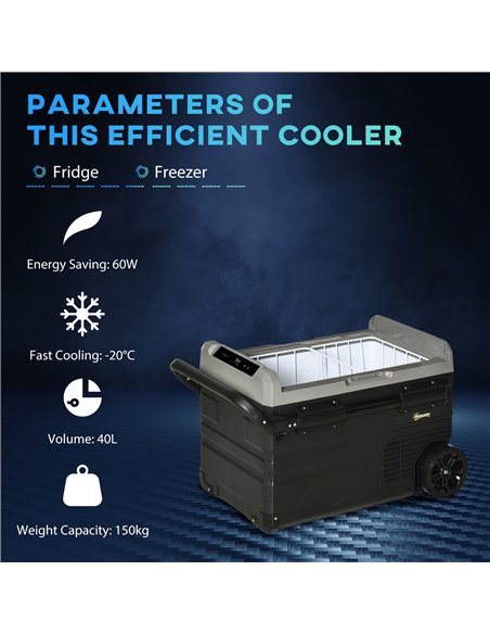 Outsunny 40L Car Refrigerator, Portable Compressor Cooler Box, Fridge Freezer w/ Inner LED Light & Foldable Handles, 12/24V DC a - pic 56999 | FastDaddyshop