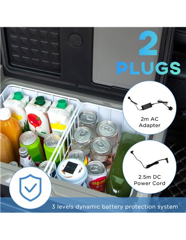 Outsunny 40L Car Refrigerator, Portable Compressor Cooler Box, Fridge Freezer w/ Inner LED Light & Foldable Handles, 12/24V DC a