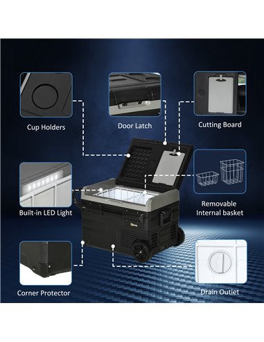 Outsunny 40L Car Refrigerator, Portable Compressor Cooler Box, Fridge Freezer w/ Inner LED Light & Foldable Handles, 12/24V DC a