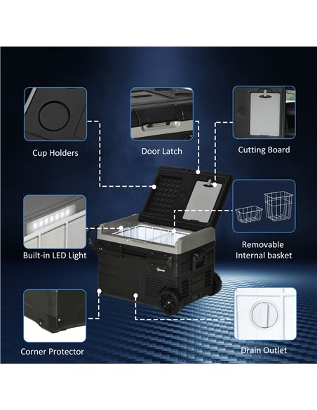 Outsunny 40L Car Refrigerator, Portable Compressor Cooler Box, Fridge Freezer w/ Inner LED Light & Foldable Handles, 12/24V DC a - pic 57003 | FastDaddyshop