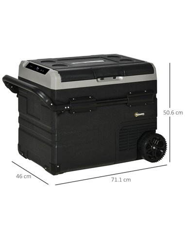 Outsunny 50L Car Refrigerator, Portable Compressor Cooler Box, Fridge Freezer w/ Inner LED Light & Foldable Handles, 12/24V DC a