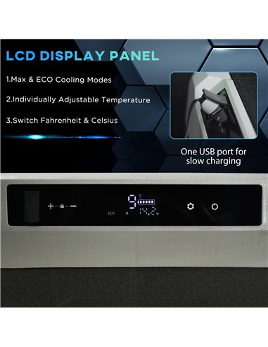 Outsunny 50L Car Refrigerator, Portable Compressor Cooler Box, Fridge Freezer w/ Inner LED Light & Foldable Handles, 12/24V DC a