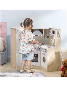 Homcom Kids Wooden Play Corner Kitchen Set with Sound, Light, Phone, Microwave, Refrigerator, Ice Maker 2