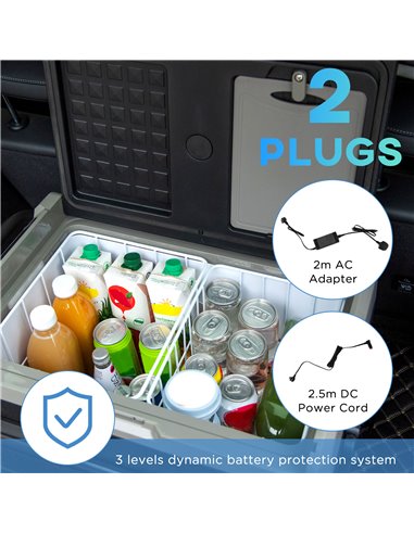 Outsunny 50L Car Refrigerator, Portable Compressor Cooler Box, Fridge Freezer w/ Inner LED Light & Foldable Handles, 12/24V DC a