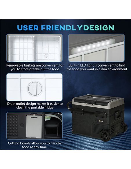 Outsunny 50L Car Refrigerator, Portable Compressor Cooler Box, Fridge Freezer w/ Inner LED Light & Foldable Handles, 12/24V DC a - pic 57012 | FastDaddyshop