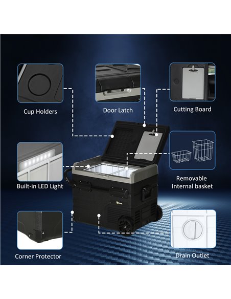 Outsunny 50L Car Refrigerator, Portable Compressor Cooler Box, Fridge Freezer w/ Inner LED Light & Foldable Handles, 12/24V DC a - pic 57013 | FastDaddyshop