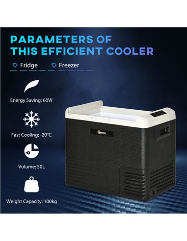 Outsunny 50L Car Refrigerator, Portable Compressor Car Fridge Freezer, Electric Cooler Box with 12/24V DC and 110-240V AC for Ca