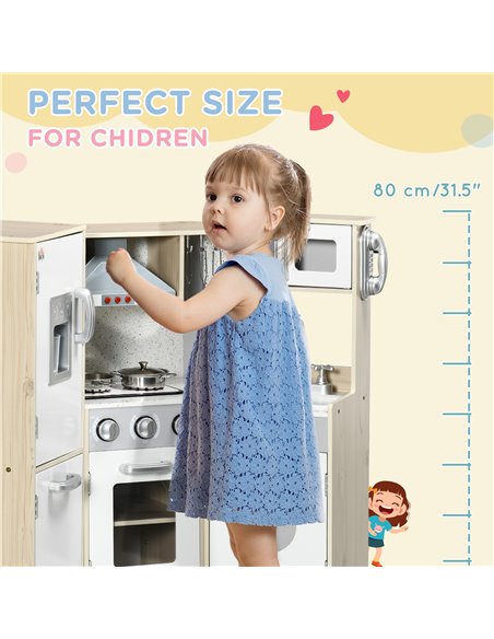 HOMCOM Toy Kitchen for Kids with Role Play Accessories, Wooden Corner Pretend Kitchen with Sound and Light, Phone, Microwave, Re - pic 5706 | FastDaddyshop