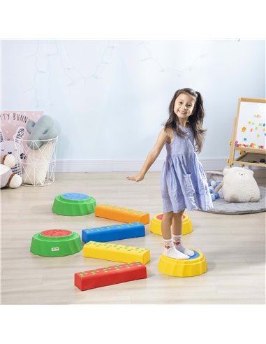 Outsunny 8pcs Kids Balance Beam, Balance Bridge with Non-slip Surface & Bottom, Stackable Stepping Stones for toddler, Strength 