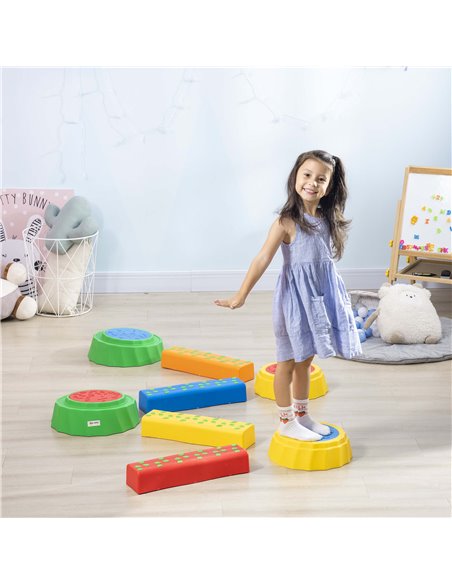 Outsunny 8pcs Kids Balance Beam, Balance Bridge with Non-slip Surface & Bottom, Stackable Stepping Stones for toddler, Strength  - pic 57069 | FastDaddyshop